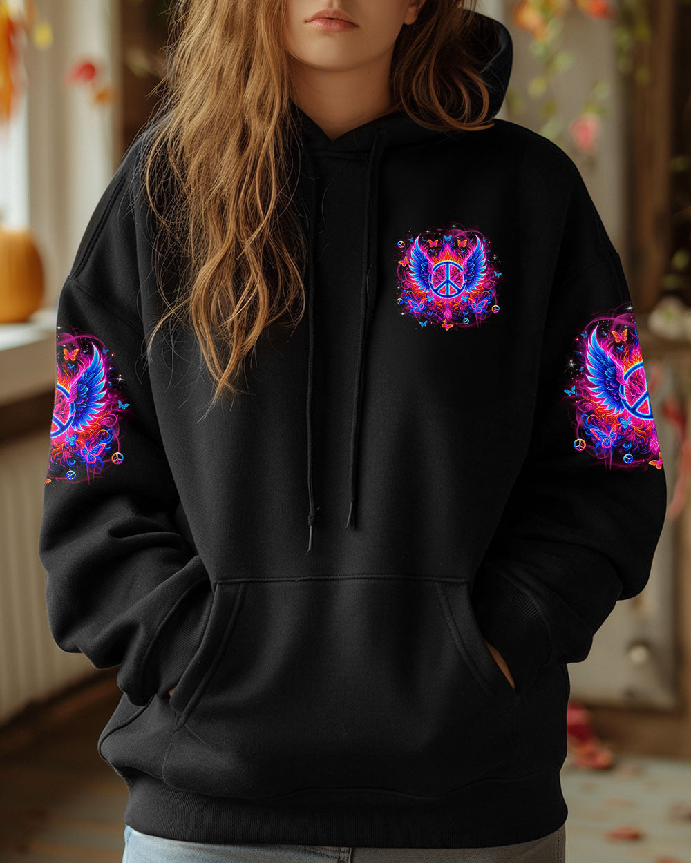 I Believe There Are Angels Among Us Peace Symbol and Wings Design for Women AOP Shirts _6_ Pehh2