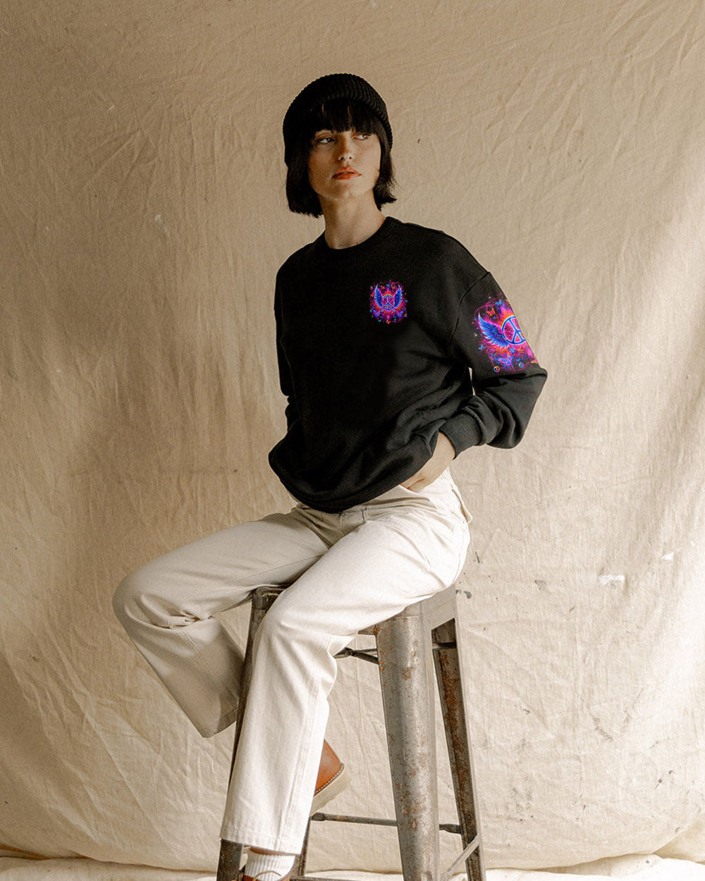 I Believe There Are Angels Among Us Peace Symbol and Wings Design for Women AOP Shirts _8_ mQEwB