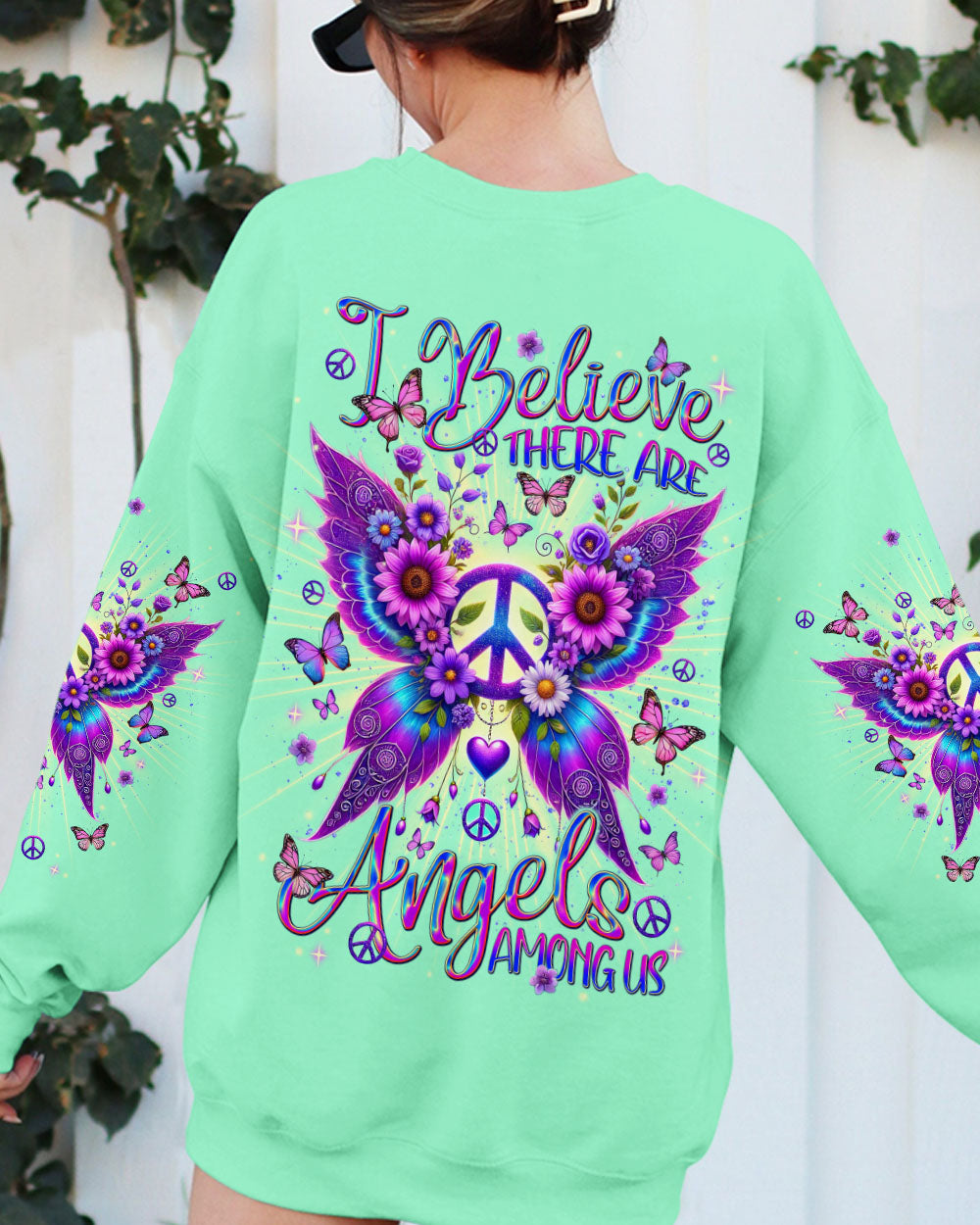 I Believe There Are Angels Among Us Peace and Butterfly Wings AOP Shirts _10_ w5fyN