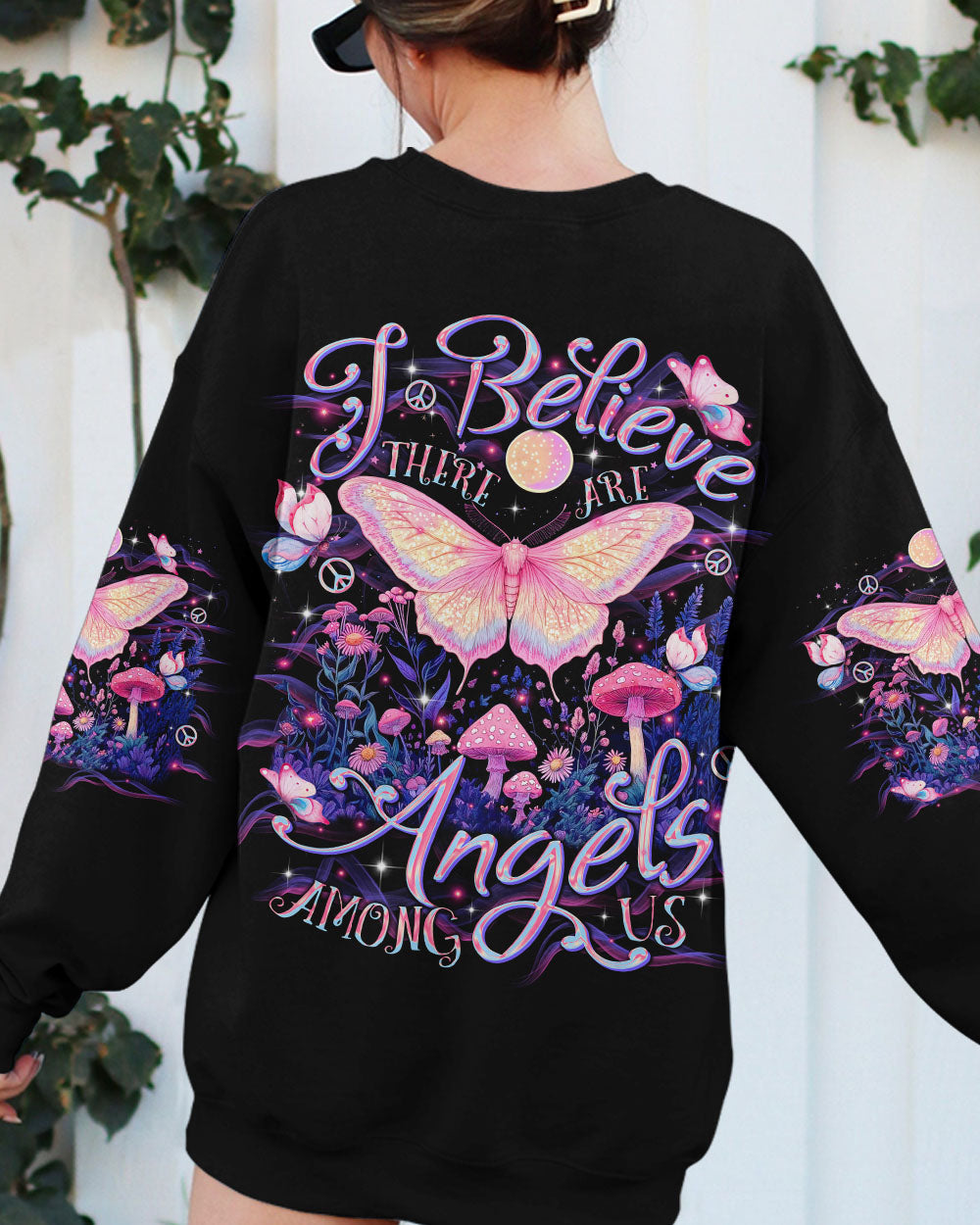 I Believe There Are Angels Among Us Pink Butterfly and Mushroom Magical Nature AOP Shirts _10_ 9LtrI