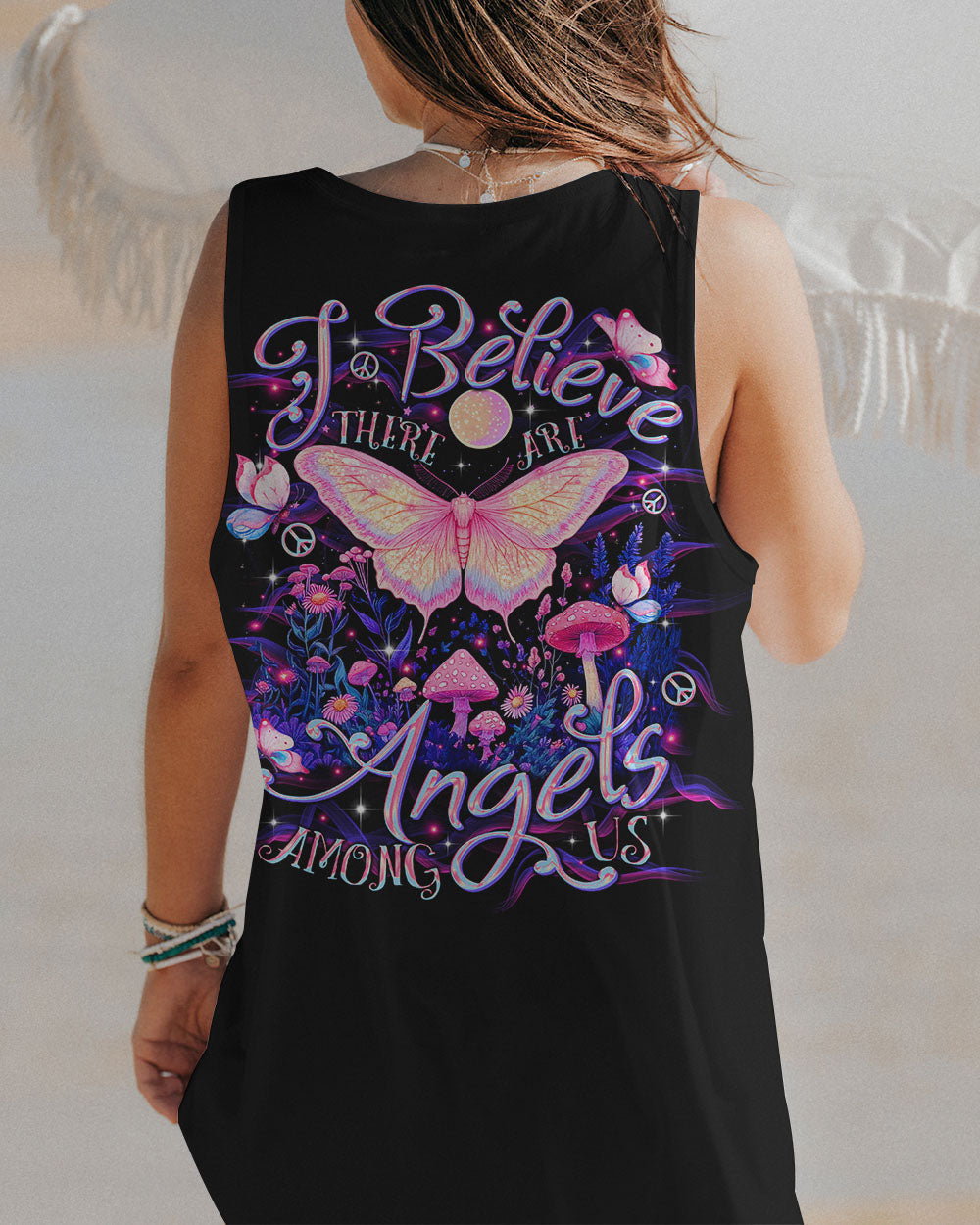 I Believe There Are Angels Among Us Pink Butterfly and Mushroom Magical Nature AOP Shirts _14_ aBAg3