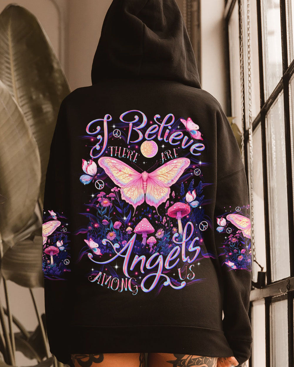 I Believe There Are Angels Among Us Pink Butterfly and Mushroom Magical Nature AOP Shirts _2_ bra8F