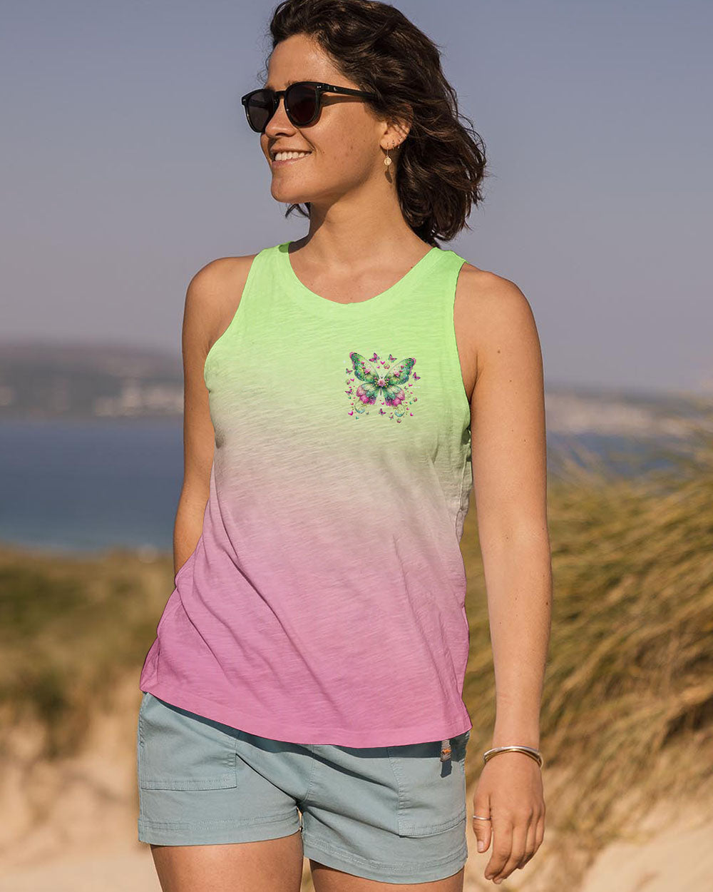 I Believe There Are Angels Among Us Pink and Green Butterfly Colorful AOP Shirts _12_ h2wdc