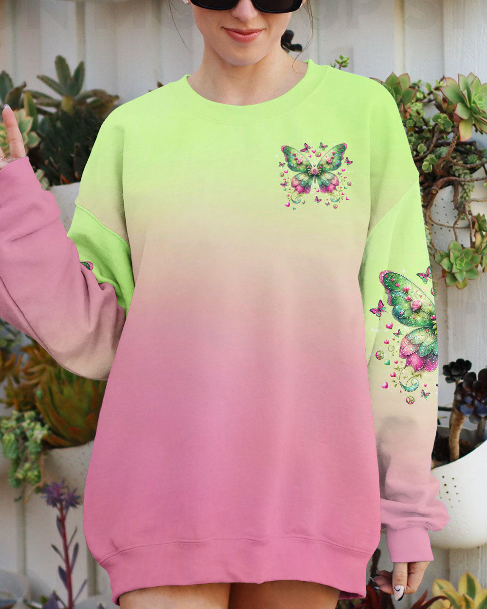 I Believe There Are Angels Among Us Pink and Green Butterfly Colorful AOP Shirts _8_ QWTFX