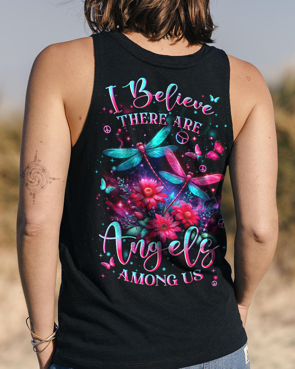 I Believe There Are Angels Among Us Pink and Teal Dragonfly AOP Shirts _13_ nyMIt