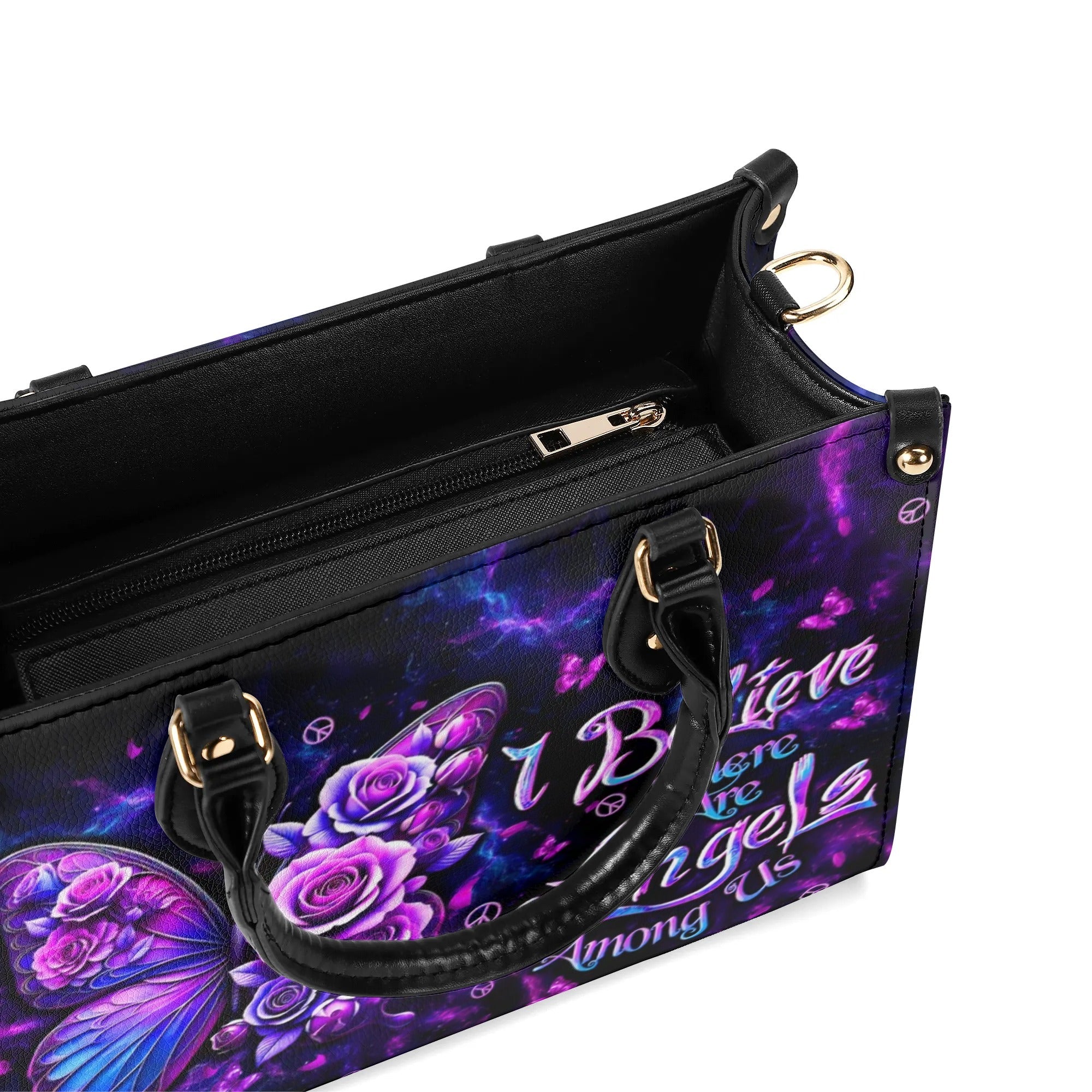 I Believe There Are Angels Among Us Purple Butterfly and Rose Hippie Leather Bag _4_ 6Ryu6