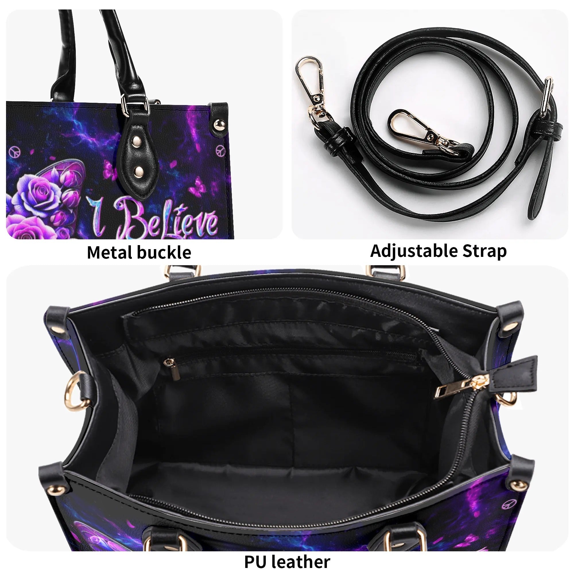 I Believe There Are Angels Among Us Purple Butterfly and Rose Hippie Leather Bag _5_ cmIa6