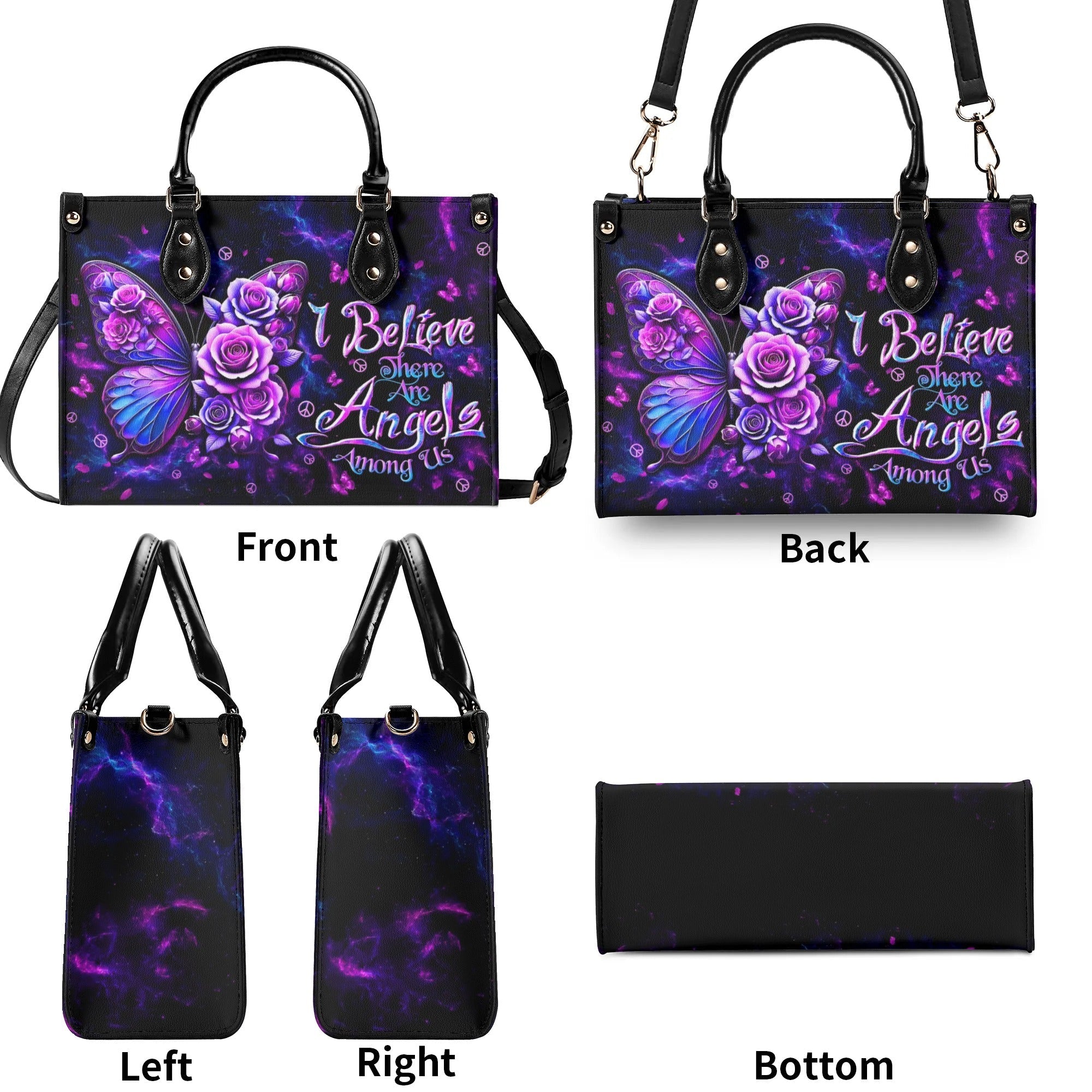 I Believe There Are Angels Among Us Purple Butterfly and Rose Hippie Leather Bag _7_ umzPV