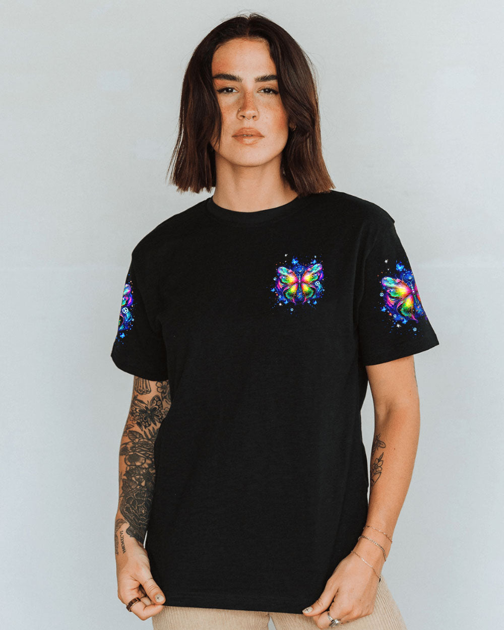 I Believe There Are Angels Among Us Rainbow Butterfly Psychedelic Galaxy AOP Shirts _9_ wuH04
