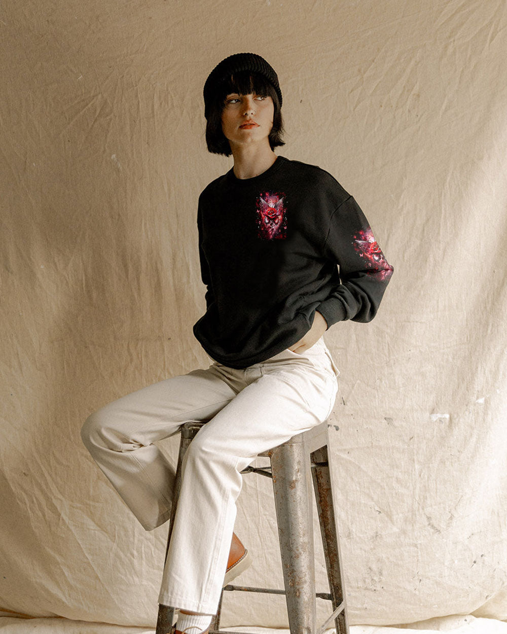 I Believe There Are Angels Among Us Red Rose and Butterfly Wings Graphic AOP Shirts _8_ 4xzdu