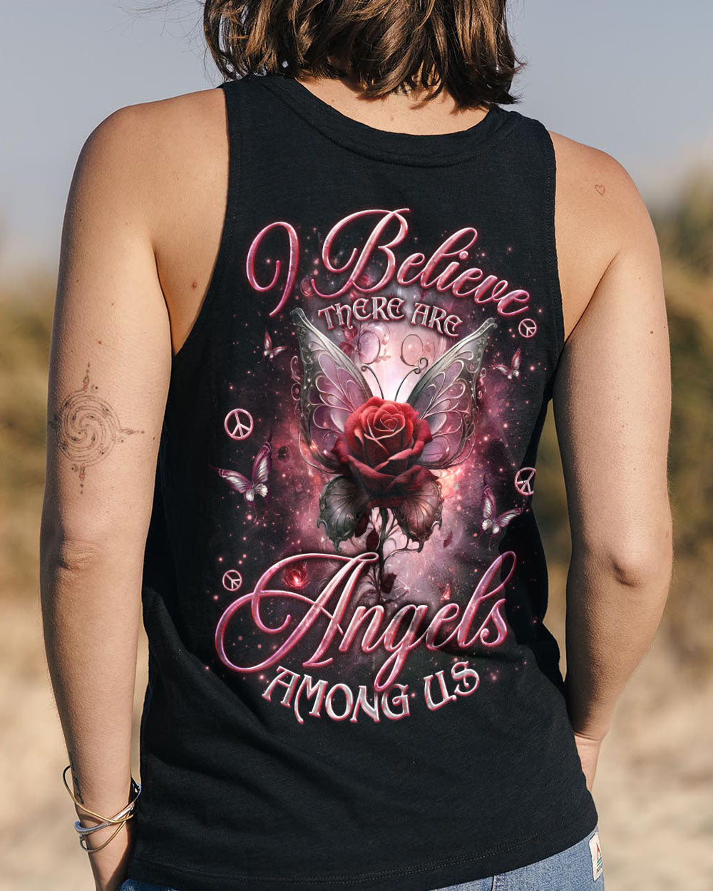 I Believe There Are Angels Among Us Rose and Butterfly Memorial AOP Shirts _7_ U1HY5