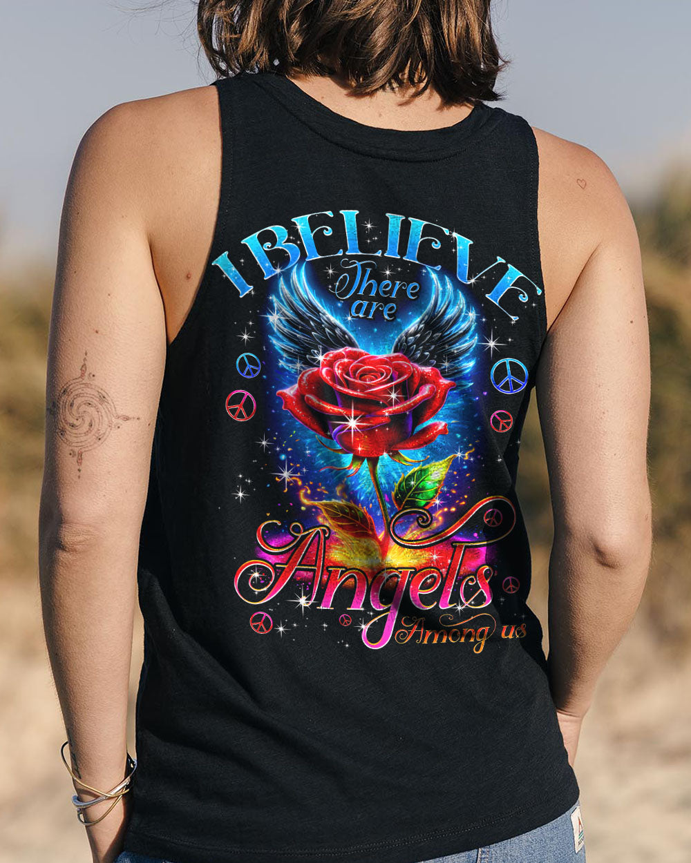 I Believe There Are Angels Among Us Rose with Blue Wings Inspirational Graphic AOP Shirts _13_ LEAWv