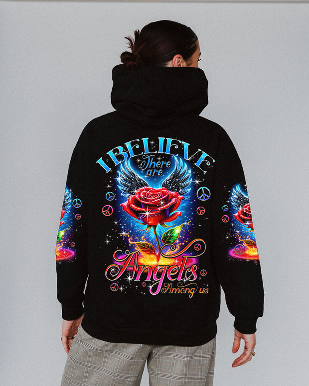 I Believe There Are Angels Among Us - Rose with Blue Wings Inspirational Graphic - AOP Shirts