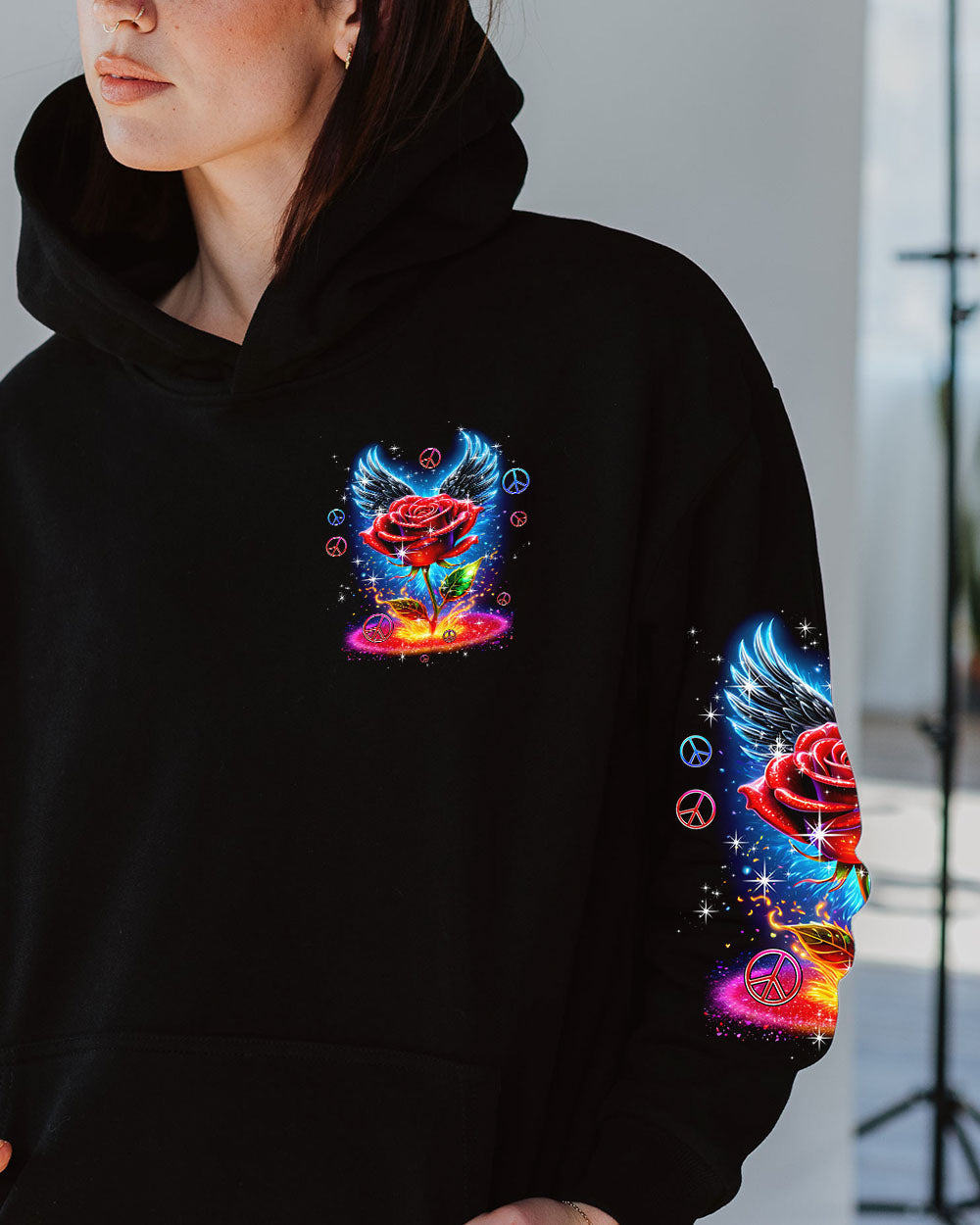 I Believe There Are Angels Among Us Rose with Blue Wings Inspirational Graphic AOP Shirts _6_ P6iX0