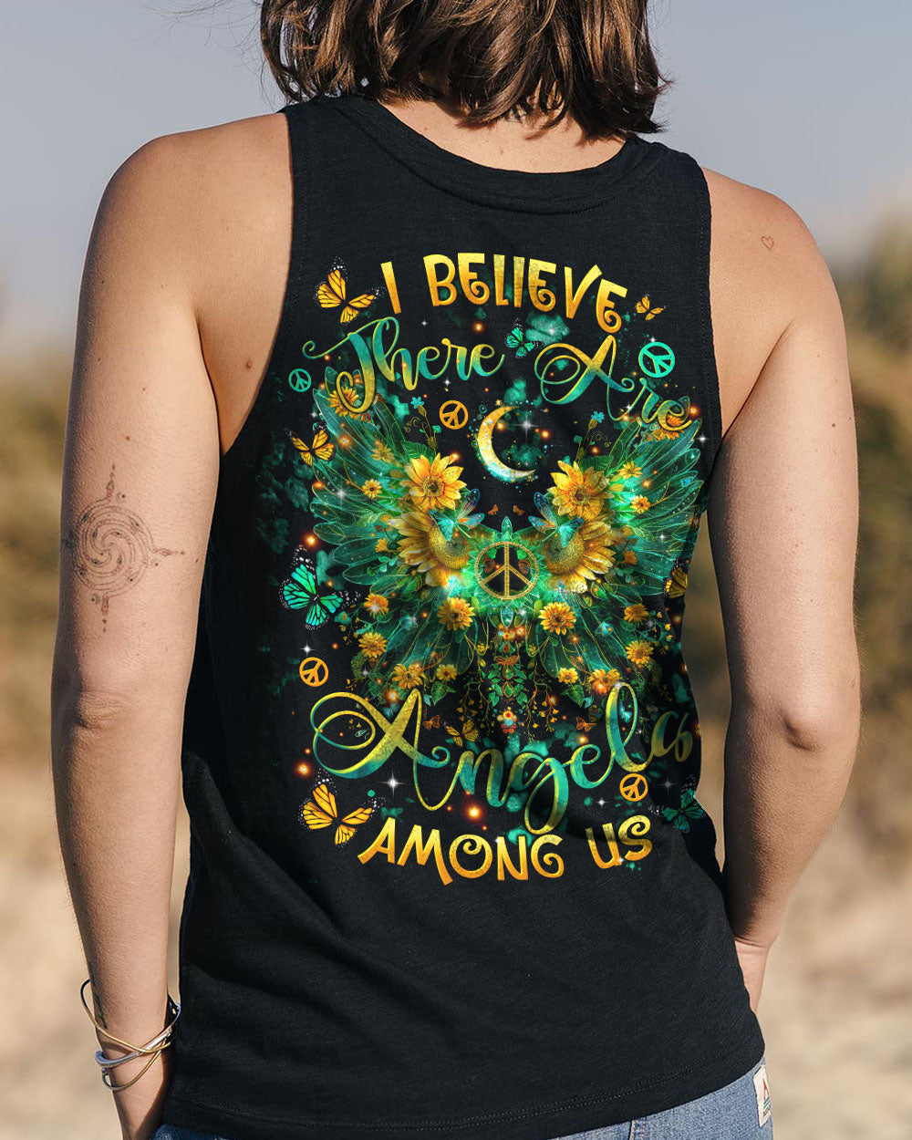 I Believe There Are Angels Among Us Sunflower Wings Peace Graphic AOP Shirts _6_ ZoZ2I