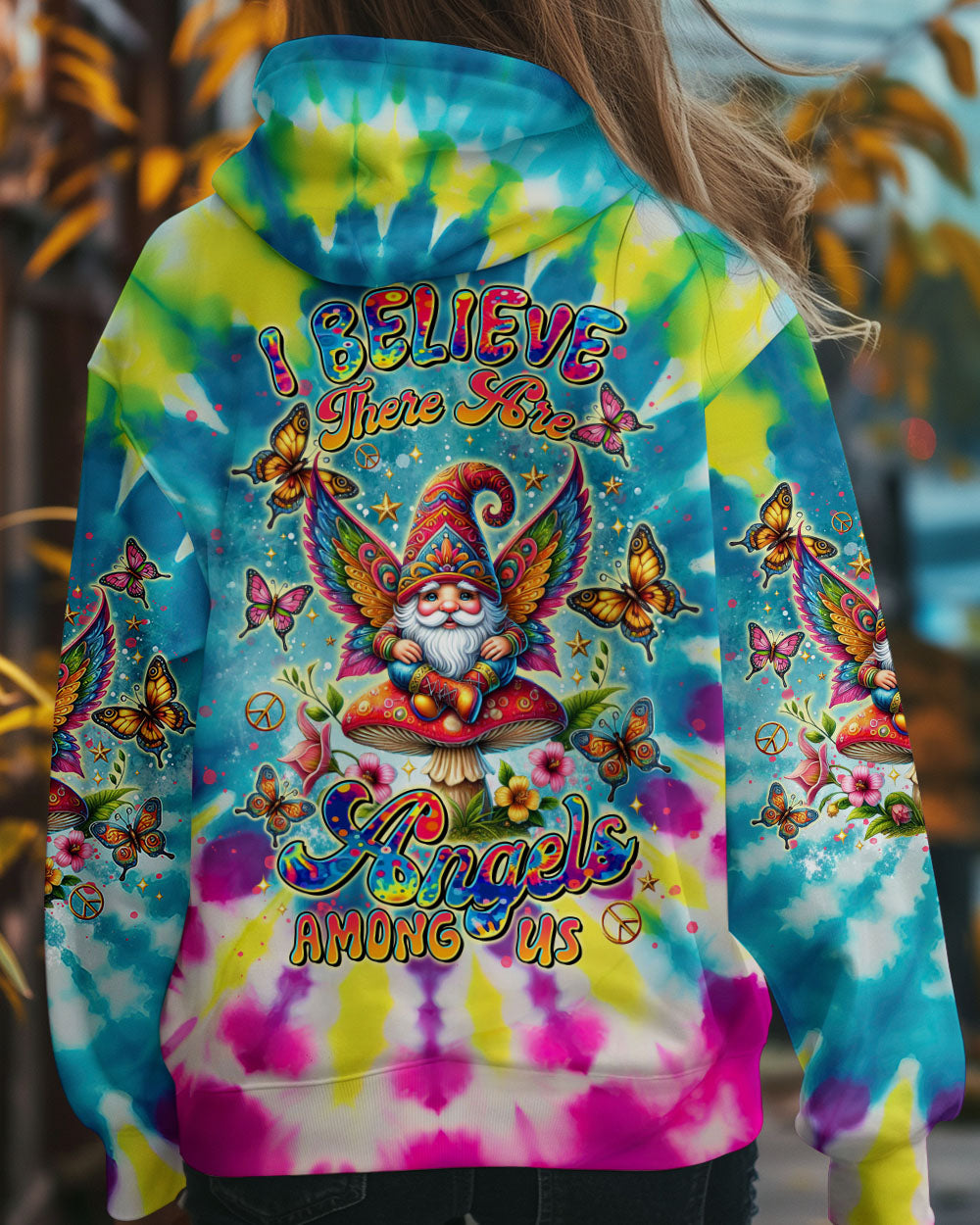 I Believe There Are Angels Among Us Tie Dye Gnome Peace Sign AOP Shirts _12_ mYVdW