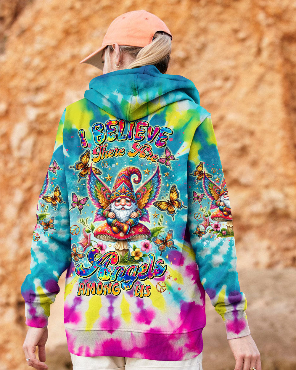 I Believe There Are Angels Among Us Tie Dye Gnome Peace Sign AOP Shirts _13_ 3iLR3