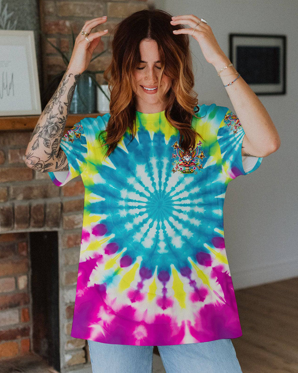 I Believe There Are Angels Among Us Tie Dye Gnome Peace Sign AOP Shirts _14_ jKtXp