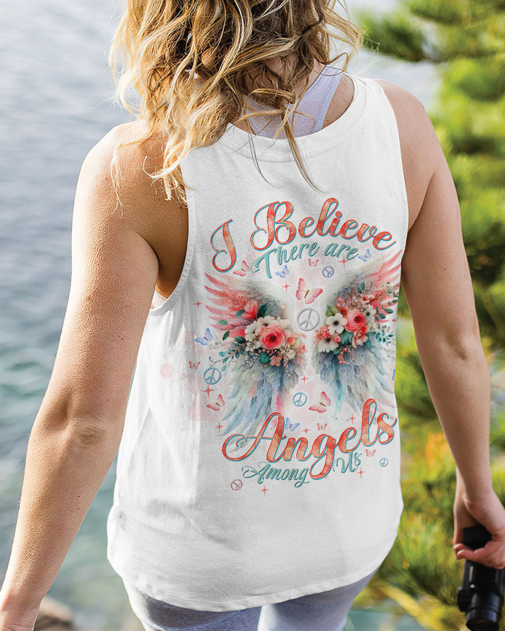 I Believe There Are Angels Among Us Watercolor Floral Wings Peace AOP Shirts _11_ RzyTc