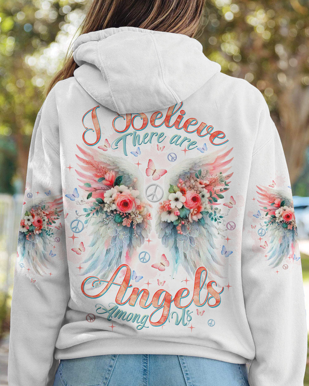 I Believe There Are Angels Among Us Watercolor Floral Wings Peace AOP Shirts _12_ eI5UG