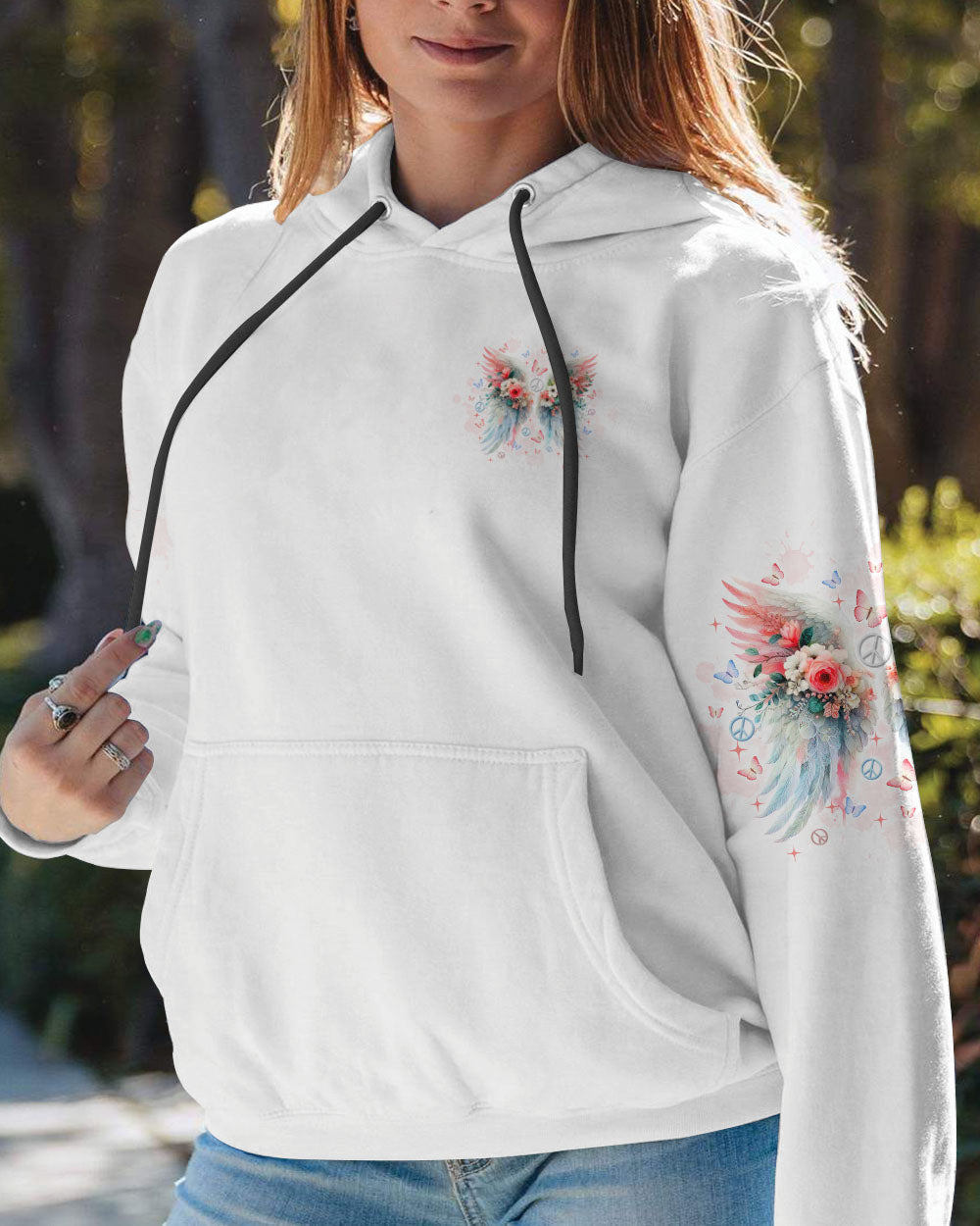 I Believe There Are Angels Among Us Watercolor Floral Wings Peace AOP Shirts _4_ KwfRh