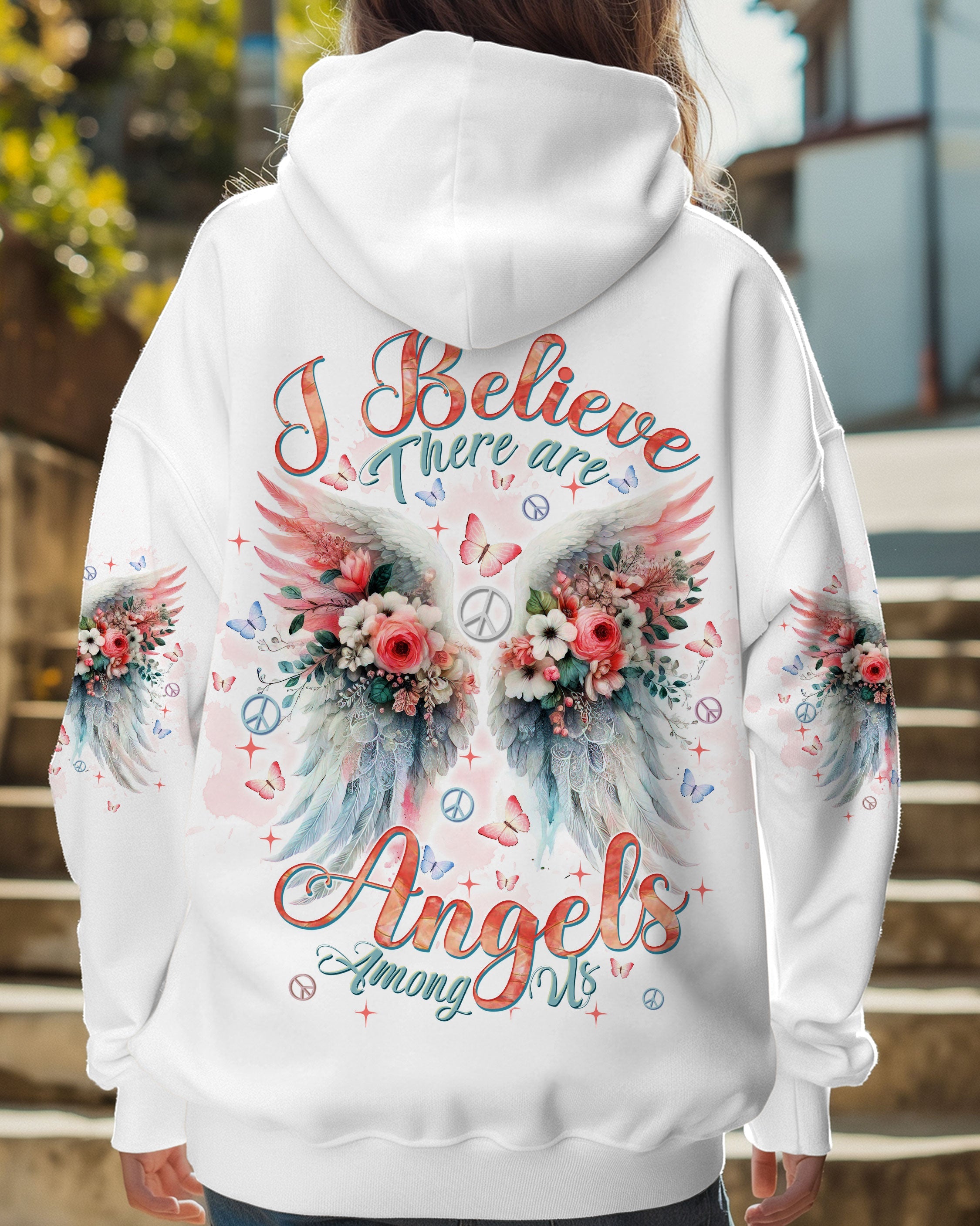 I Believe There Are Angels Among Us Watercolor Floral Wings Peace AOP Shirts _5_ xlSri