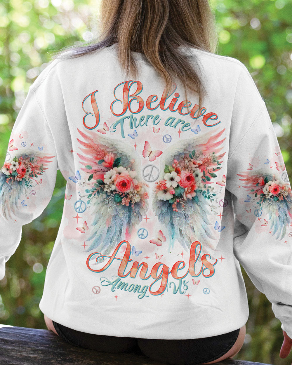 I Believe There Are Angels Among Us Watercolor Floral Wings Peace AOP Shirts _7_ E2bFr