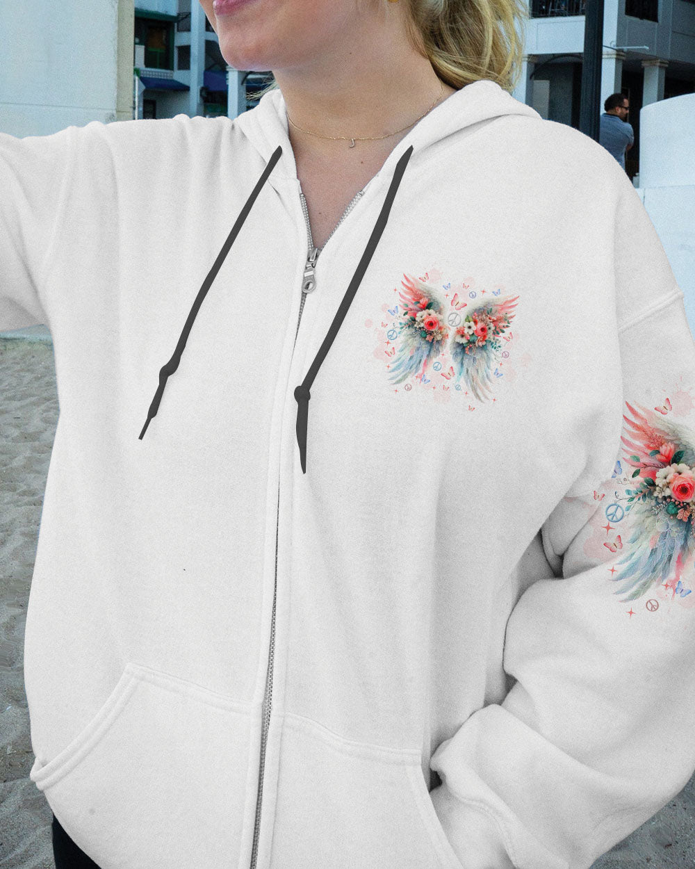 I Believe There Are Angels Among Us Watercolor Floral Wings Peace AOP Shirts _8_ FgLNJ