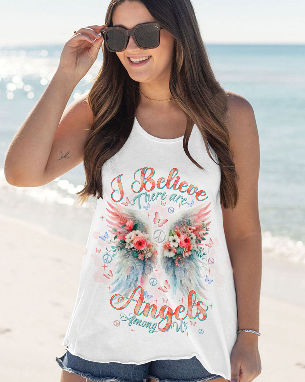 I Believe There Are Angels Among Us Watercolor Floral Wings Peace AOP Shirts _9_ vaojz