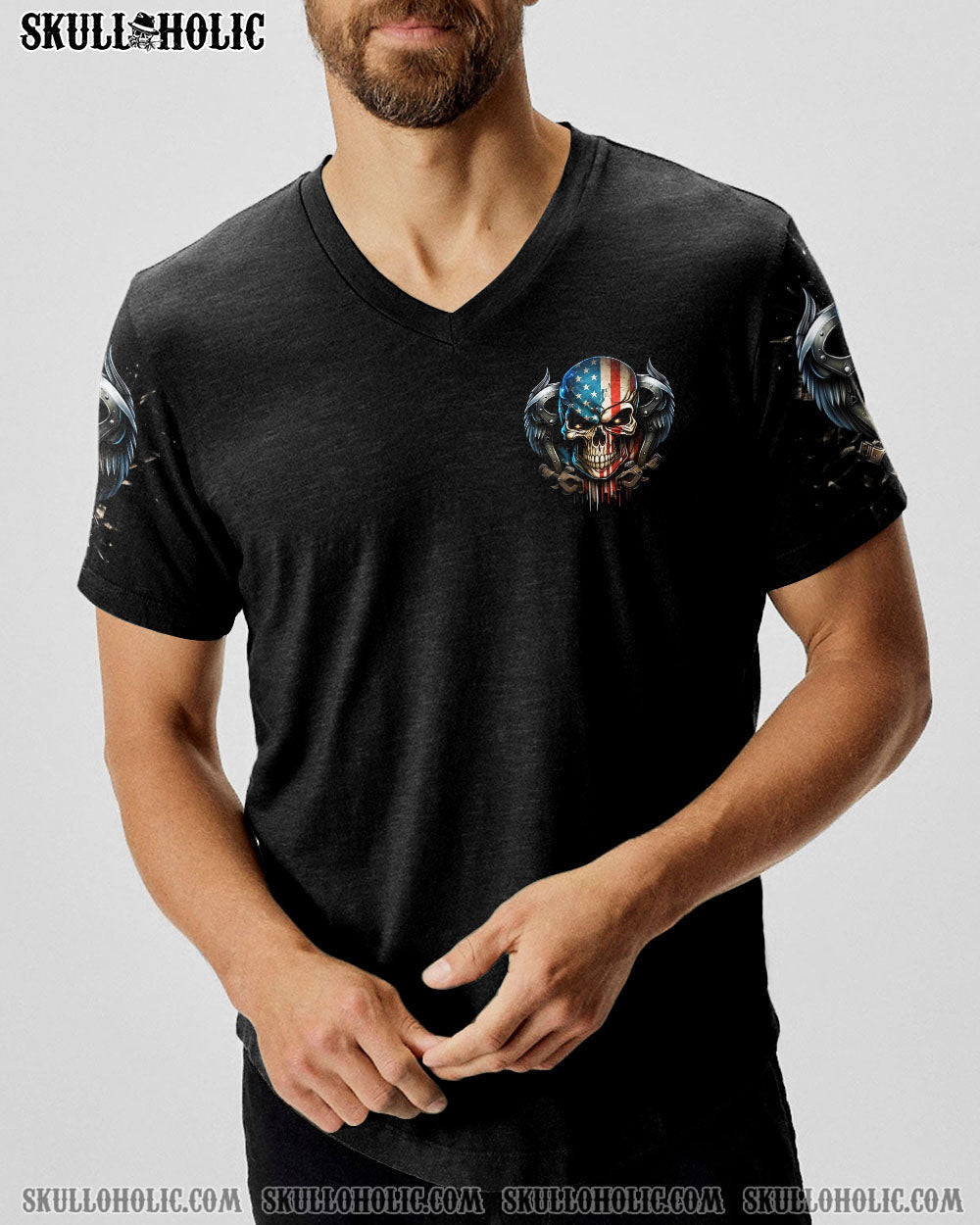 I Can Fix Stupid But Its Gonna Hurt Patriotic Skull USA Flag Funny Mechanic AOP Shirts _10_ SU6cb