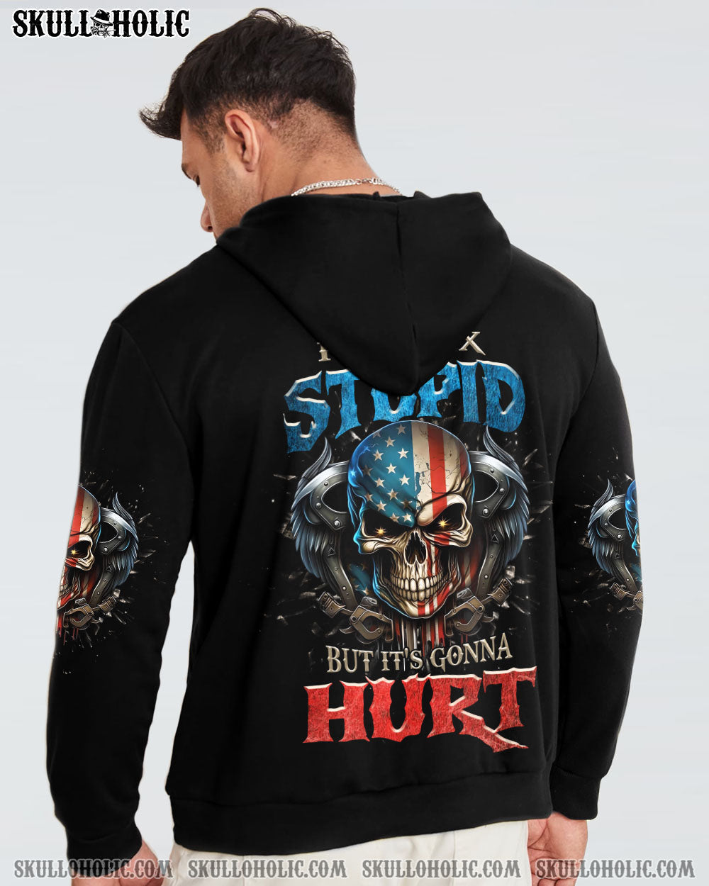 I Can Fix Stupid But Its Gonna Hurt Patriotic Skull USA Flag Funny Mechanic AOP Shirts _17_ vs72m
