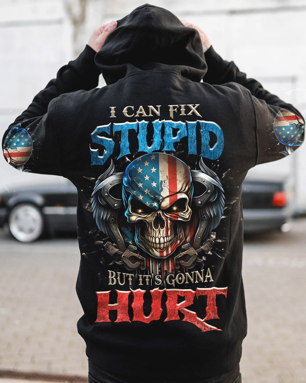I Can Fix Stupid But Its Gonna Hurt Patriotic Skull USA Flag Funny Mechanic AOP Shirts _5_ 1cjYM