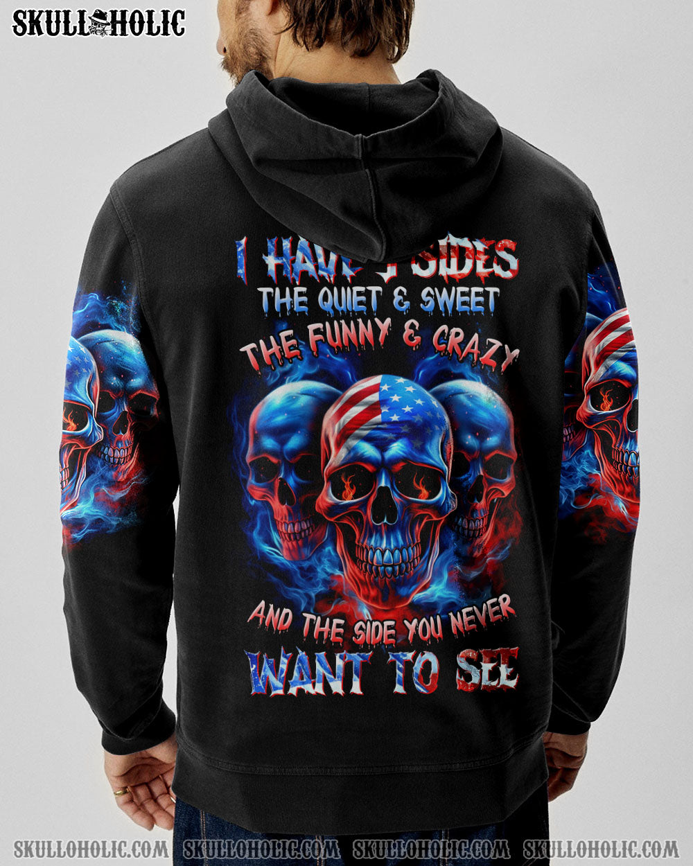 I Have 3 Sides Patriotic American Flag Skull Funny Crazy Graphic AOP Shirts _13_ wMsbV