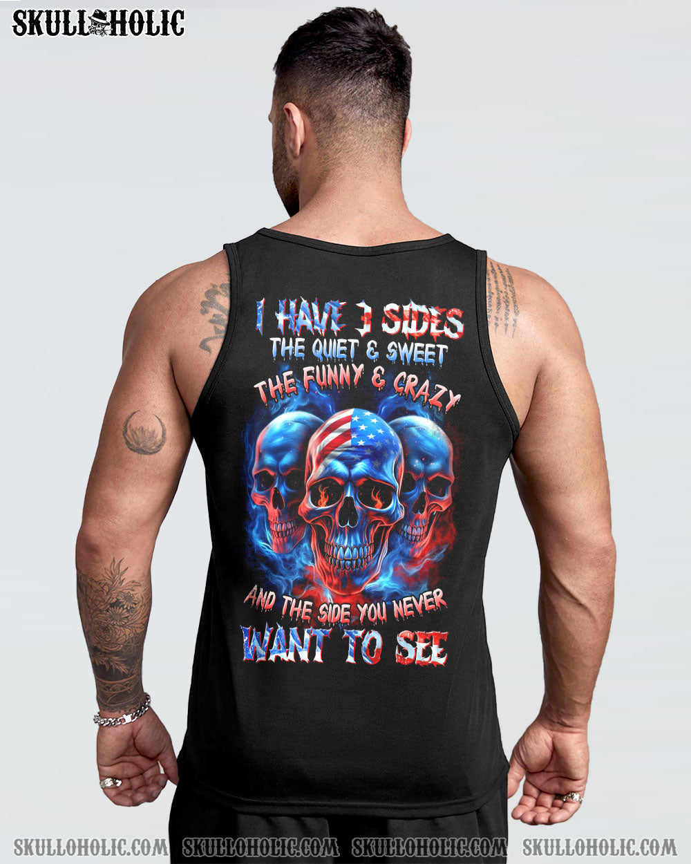 I Have 3 Sides Patriotic American Flag Skull Funny Crazy Graphic AOP Shirts _19_ xnGVh
