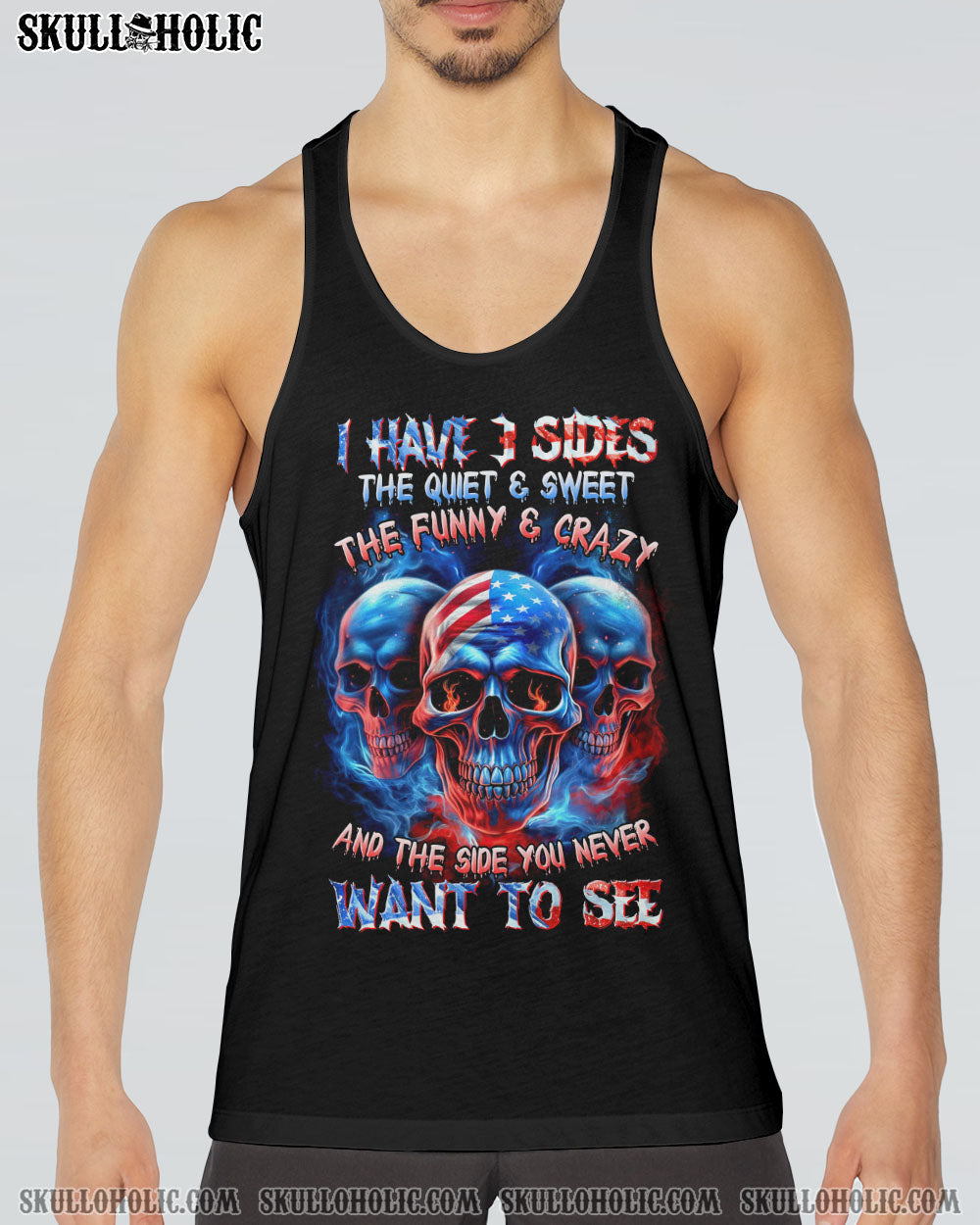 I Have 3 Sides Patriotic American Flag Skull Funny Crazy Graphic AOP Shirts _20_ 1qXBz