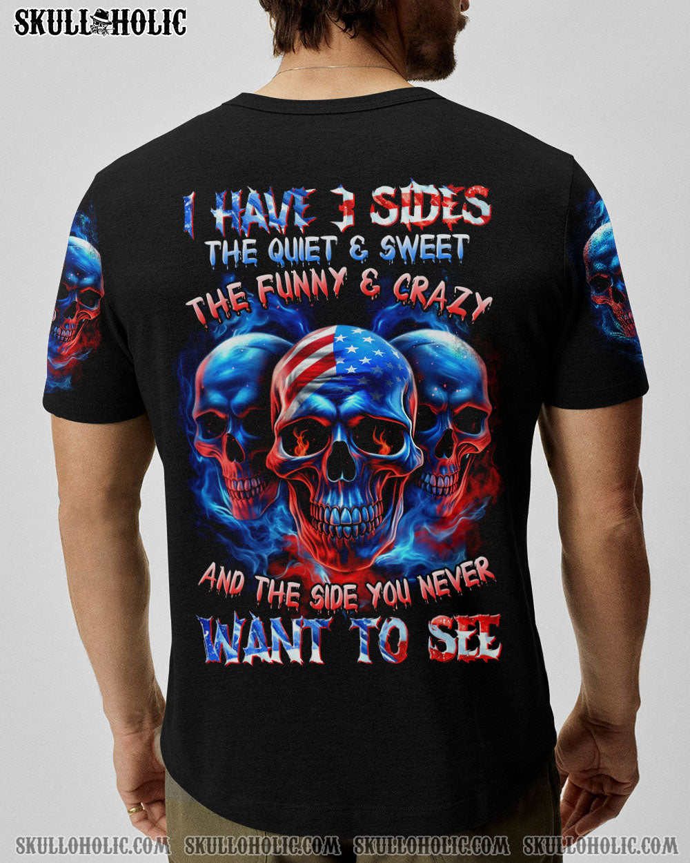 I Have 3 Sides Patriotic American Flag Skull Funny Crazy Graphic AOP Shirts _2_ THOPI