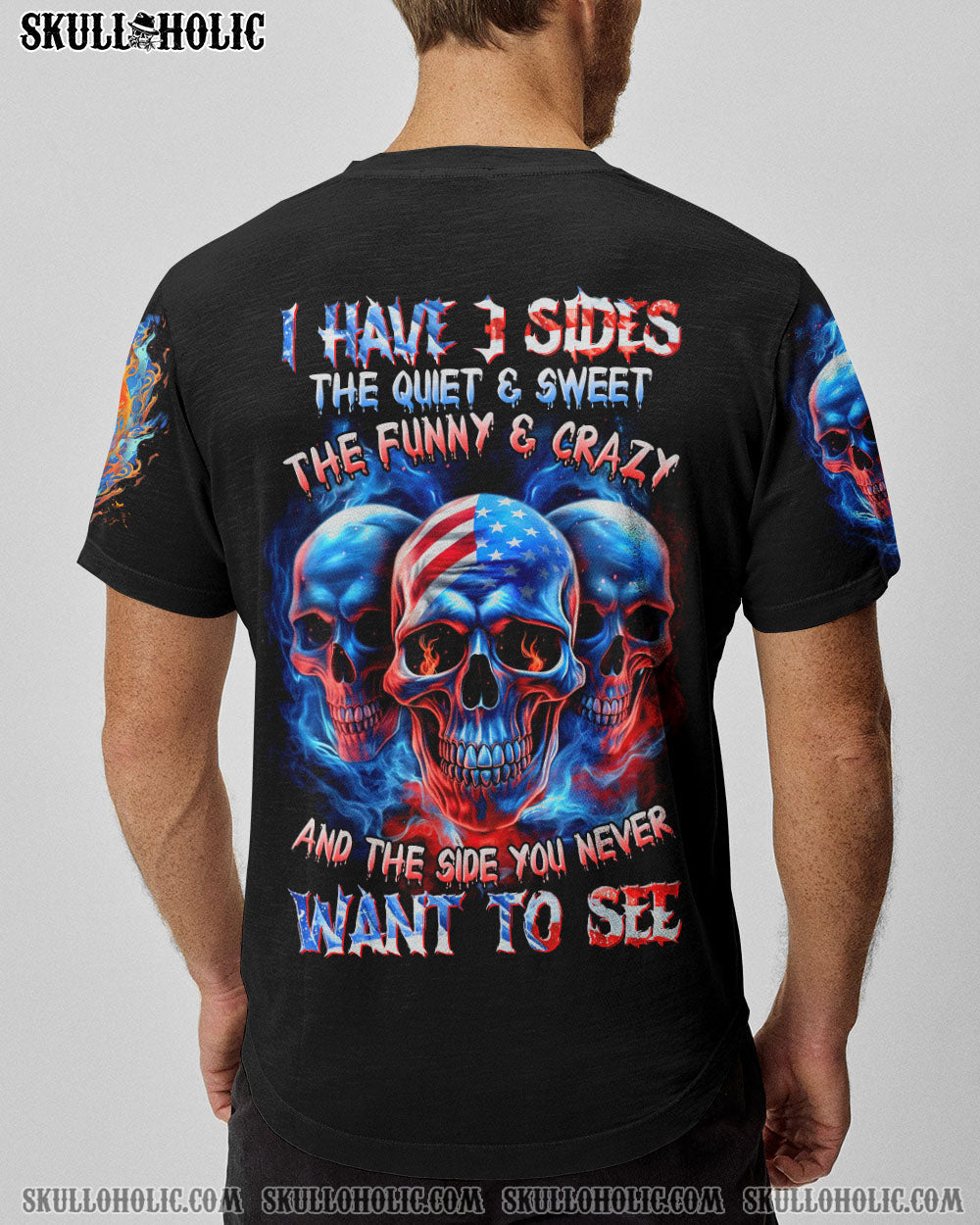 I Have 3 Sides Patriotic American Flag Skull Funny Crazy Graphic AOP Shirts _4_ wIBt0