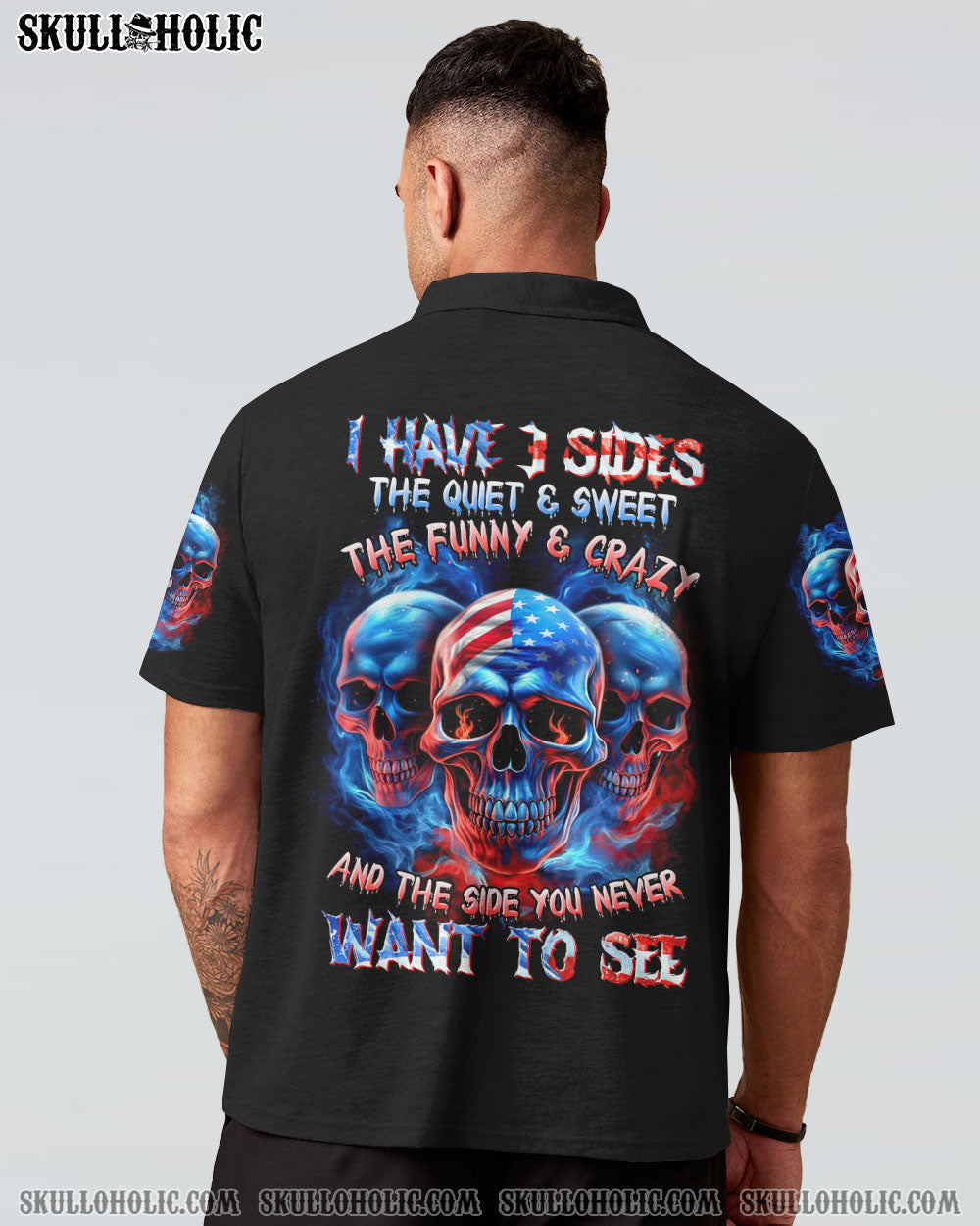 I Have 3 Sides Patriotic American Flag Skull Funny Crazy Graphic AOP Shirts _7_ UDZrd