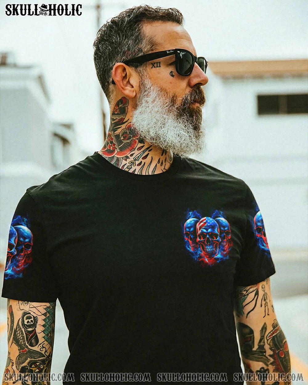 I Have 3 Sides Patriotic American Flag Skull Funny Crazy Graphic AOP Shirts _8_ MabnA