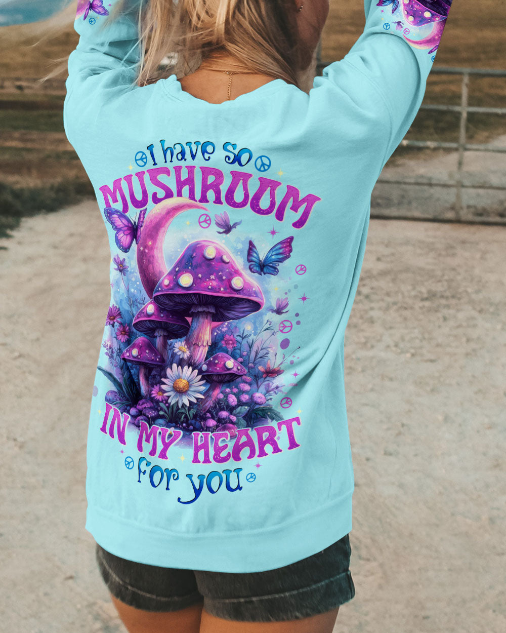 I Have So Mushroom in My Heart for You Cute Psychedelic Moon and Butterflies AOP Shirts _5_ mQN8i