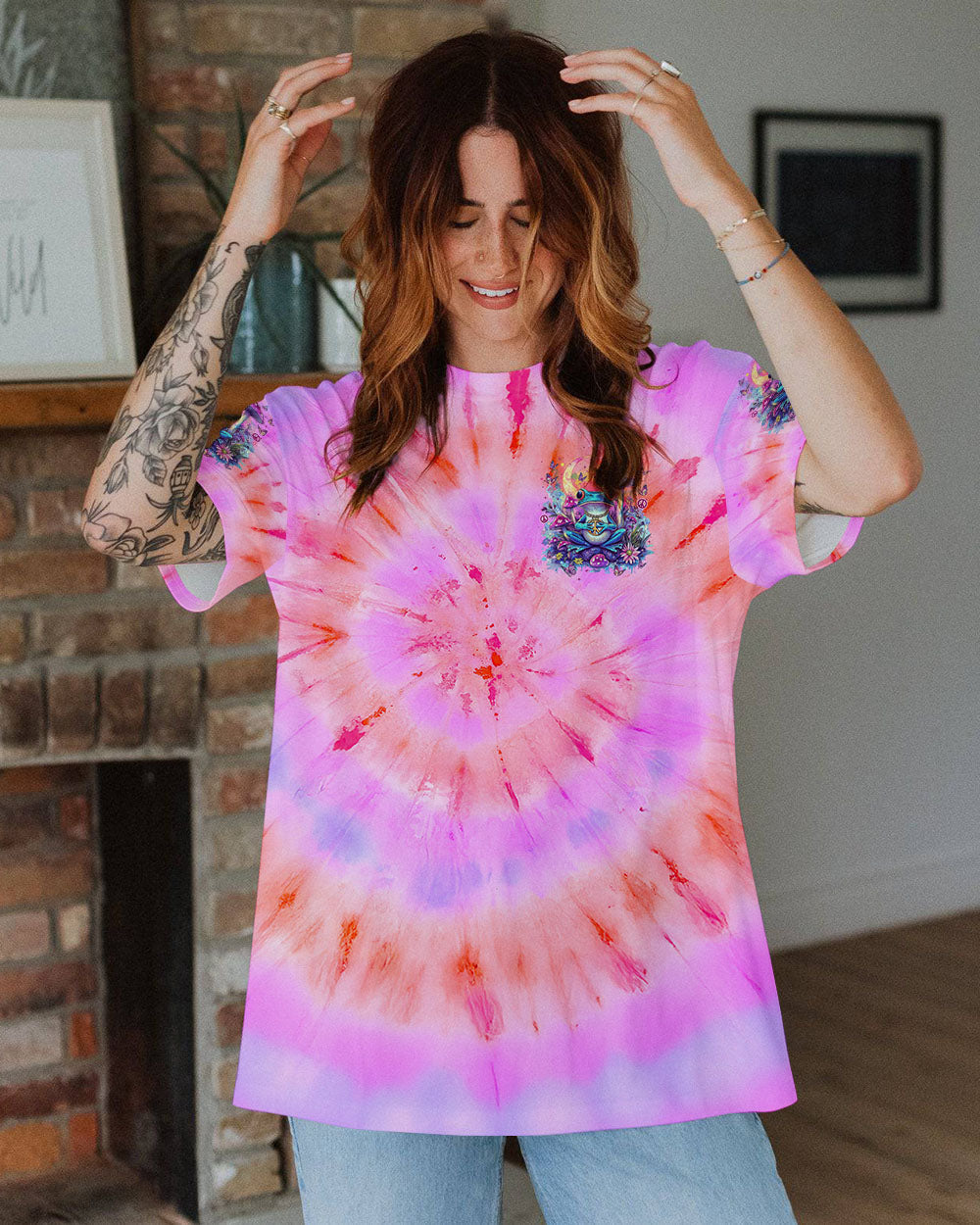 I Have So Mushroom in My Heart for You Tie Dye Cute Psychedelic Frog AOP Shirts _11_ Knxdm