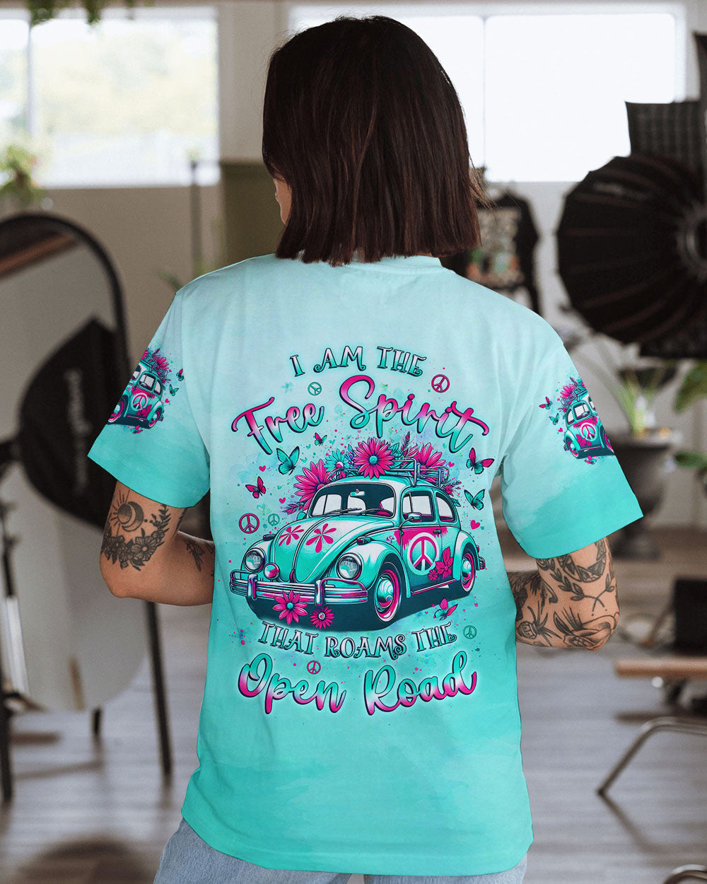 I am the Free Spirit that Roams the Open Road Hippie Car with Peace Sign AOP Shirts _10_ 6mprn