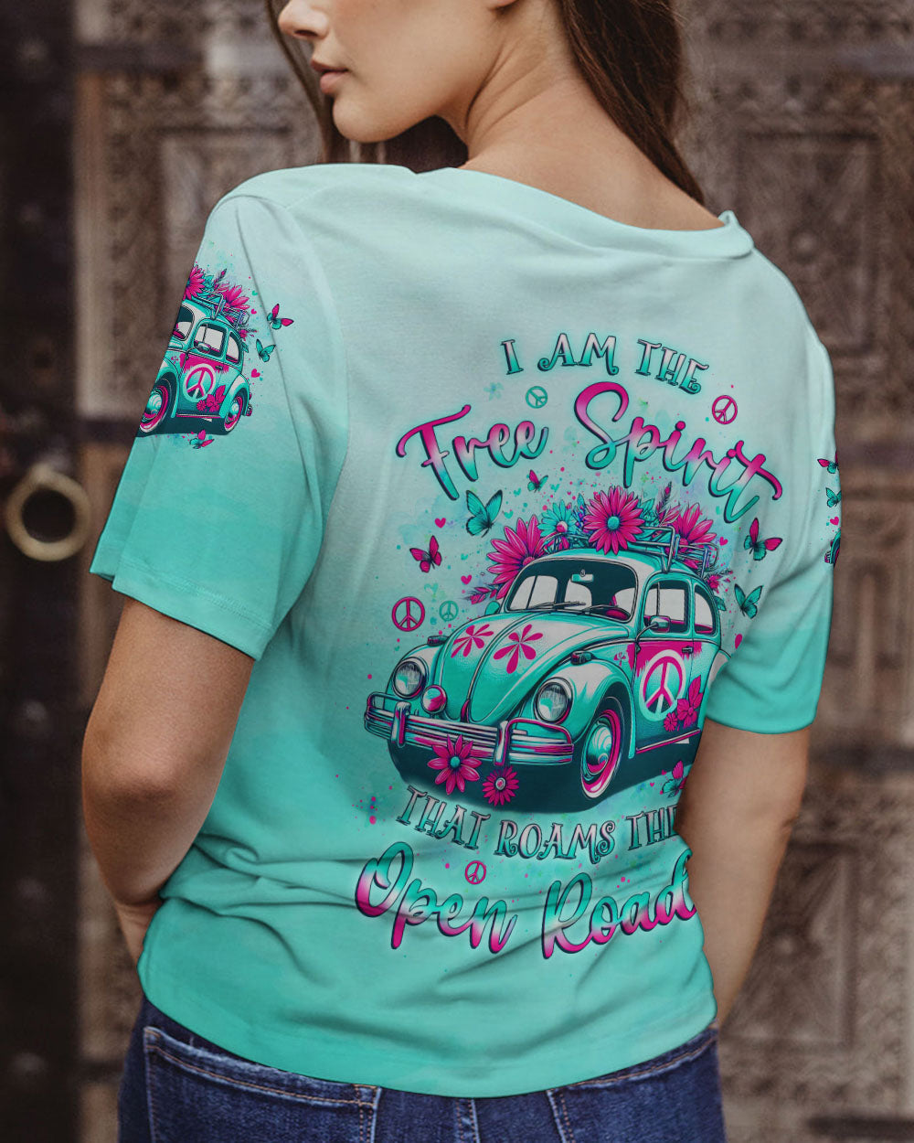 I am the Free Spirit that Roams the Open Road Hippie Car with Peace Sign AOP Shirts _12_ tiHg0