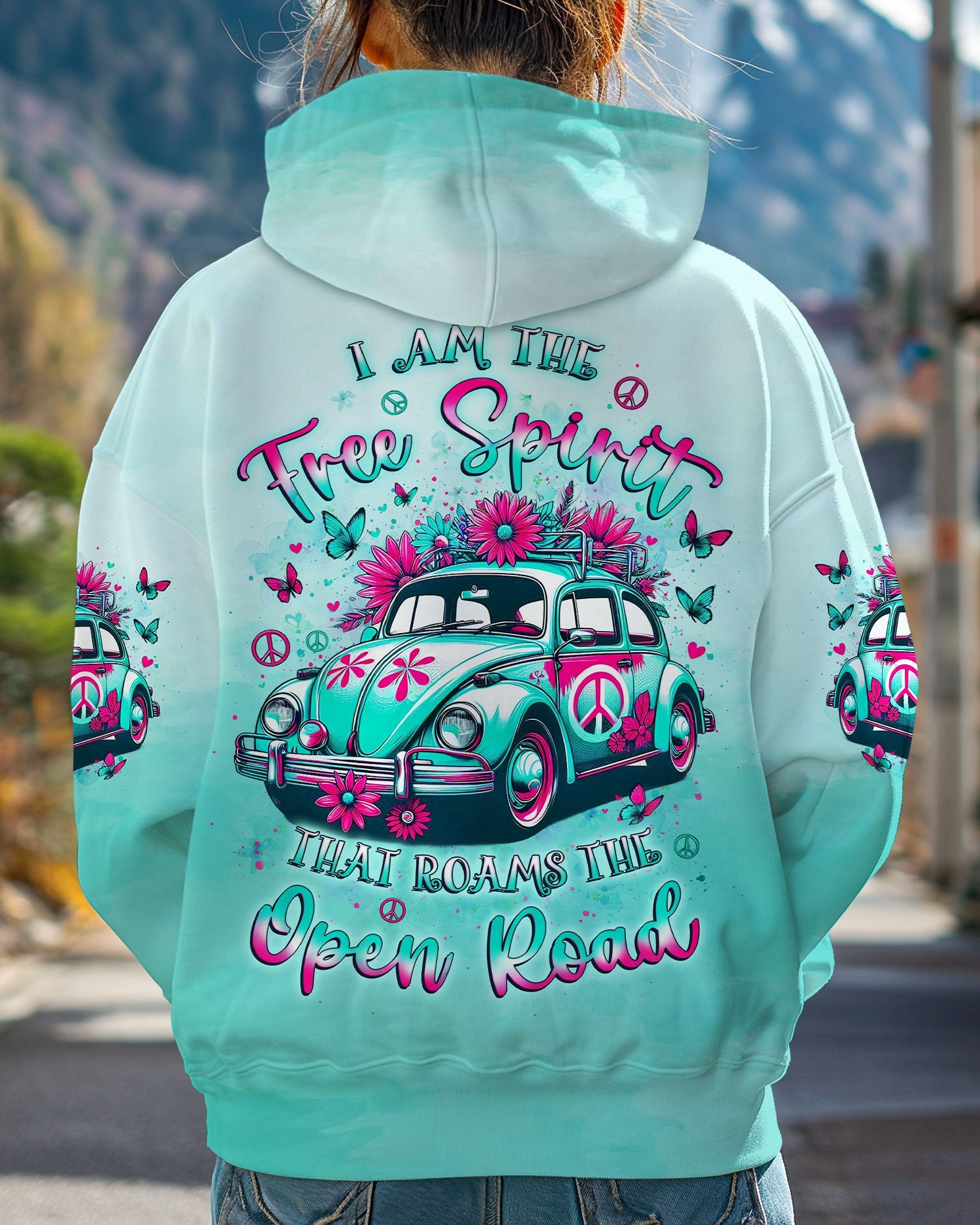 I am the Free Spirit that Roams the Open Road Hippie Car with Peace Sign AOP Shirts _1_ hX0xs