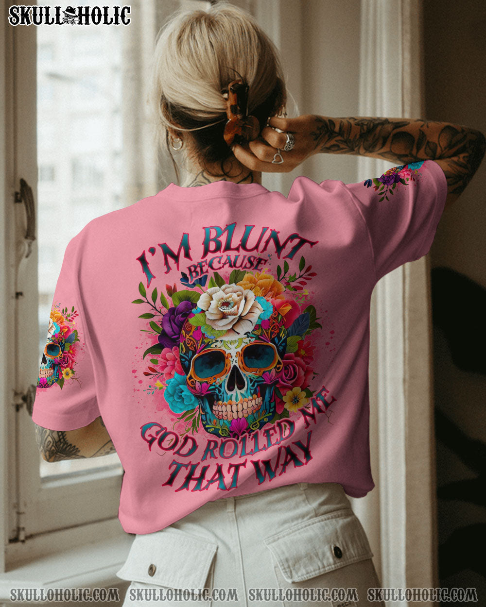 I_E2_80_99m Blunt Because God Rolled Me That Way Colorful Skull and Flower AOP Shirts _1_ gEqyL