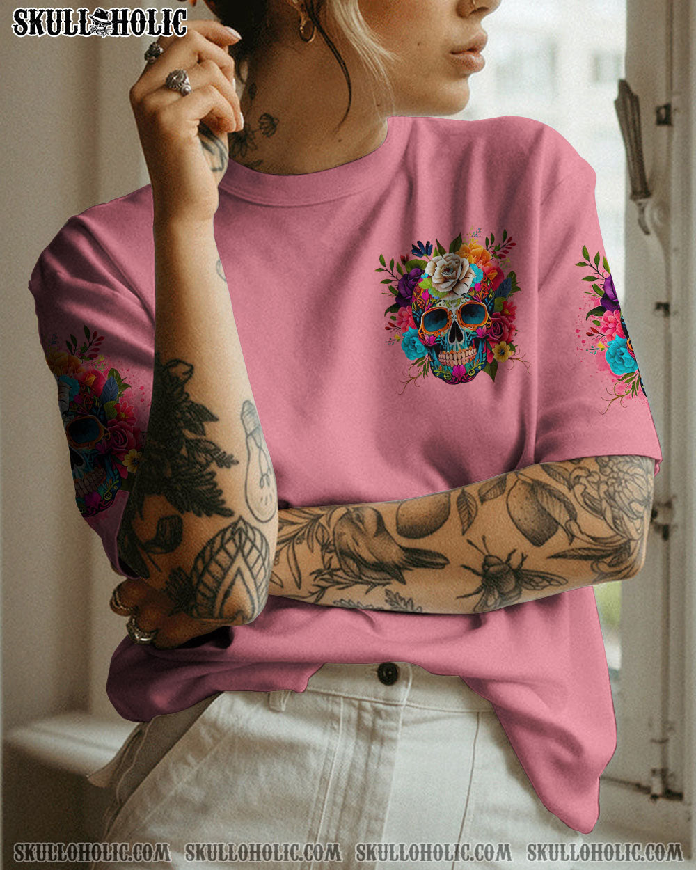 I_E2_80_99m Blunt Because God Rolled Me That Way Colorful Skull and Flower AOP Shirts _4_ QnZZ5