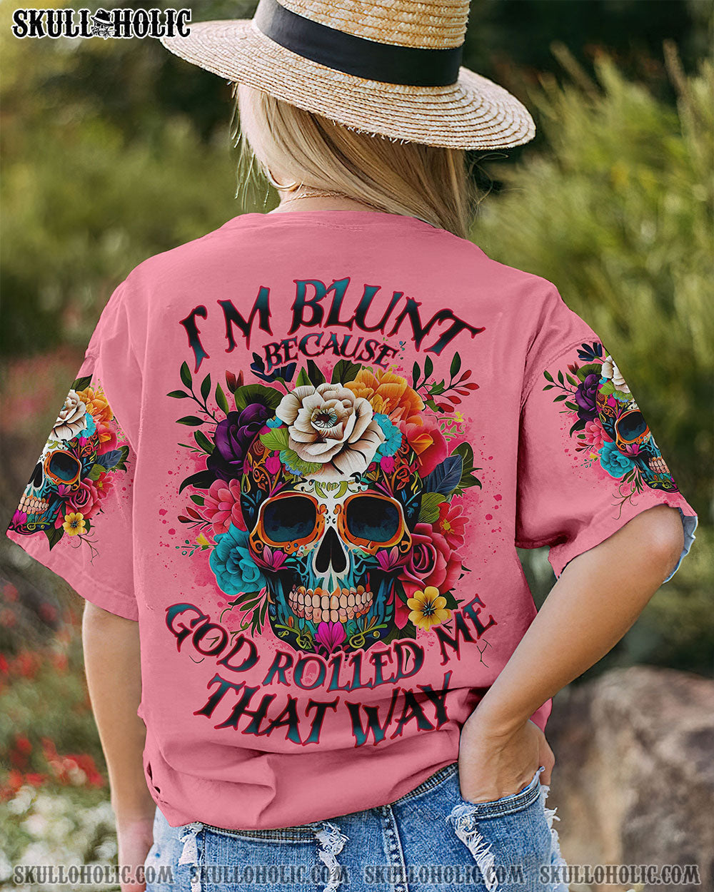 I_E2_80_99m Blunt Because God Rolled Me That Way Colorful Skull and Flower AOP Shirts _5_ XAEox