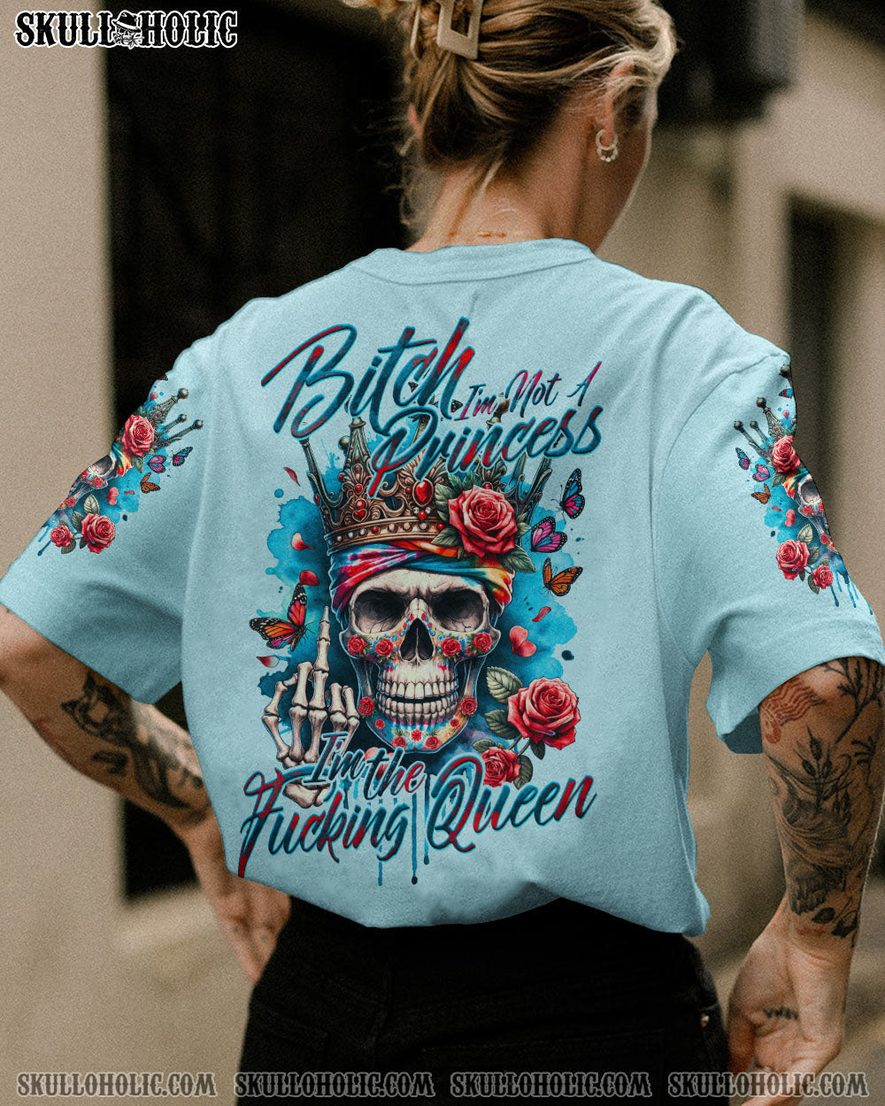 I_E2_80_99m Not a Princess I_E2_80_99m the F Queen Sku Crown Roses Sassy Attitude Graphic for Women AOP Shirts _6_ Uq8Sr