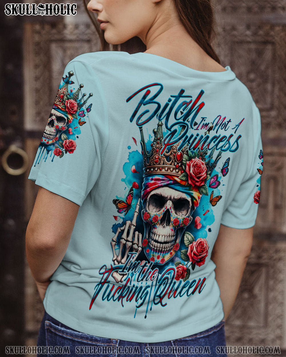 I_E2_80_99m Not a Princess I_E2_80_99m the F Queen Sku Crown Roses Sassy Attitude Graphic for Women AOP Shirts _9_ LFfZp