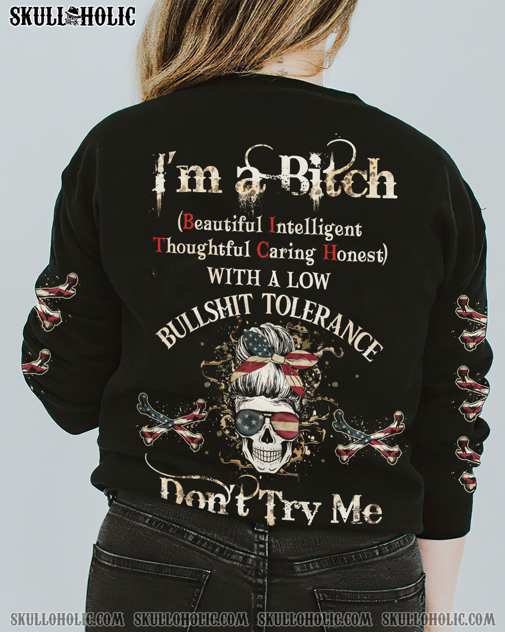 I_E2_80_99m a BITCH Don_E2_80_99t Try Me Patriotic Skull with Flag Funny Graphic Tee for Women AOP Shirts _3_ 60Ss3